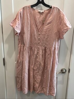 NWT Madewell Large Linen Blend Dusty Pink Button-Front Mini Casual Dress